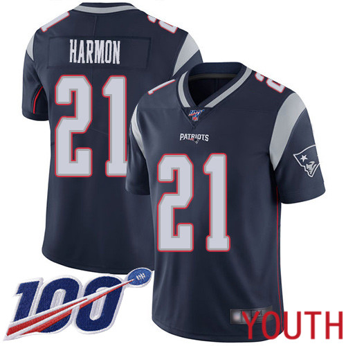 New England Patriots Football #21 100th Season Limited Navy Blue Youth Duron Harmon Home NFL Jersey